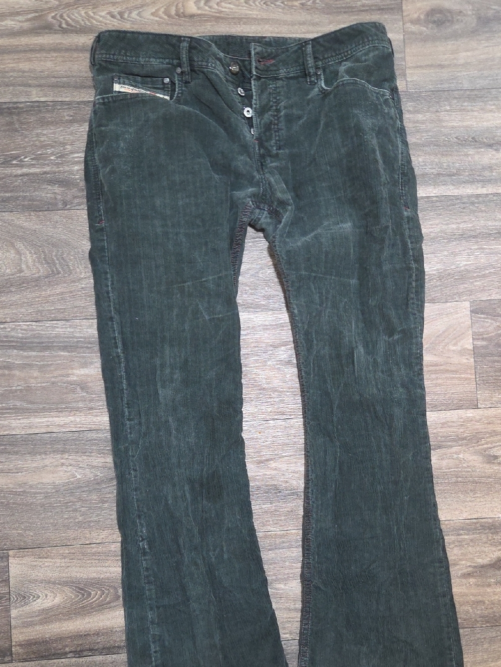 Diesel Industry Corduroy Lowrise Flare Jeans — Dark Green Size 32